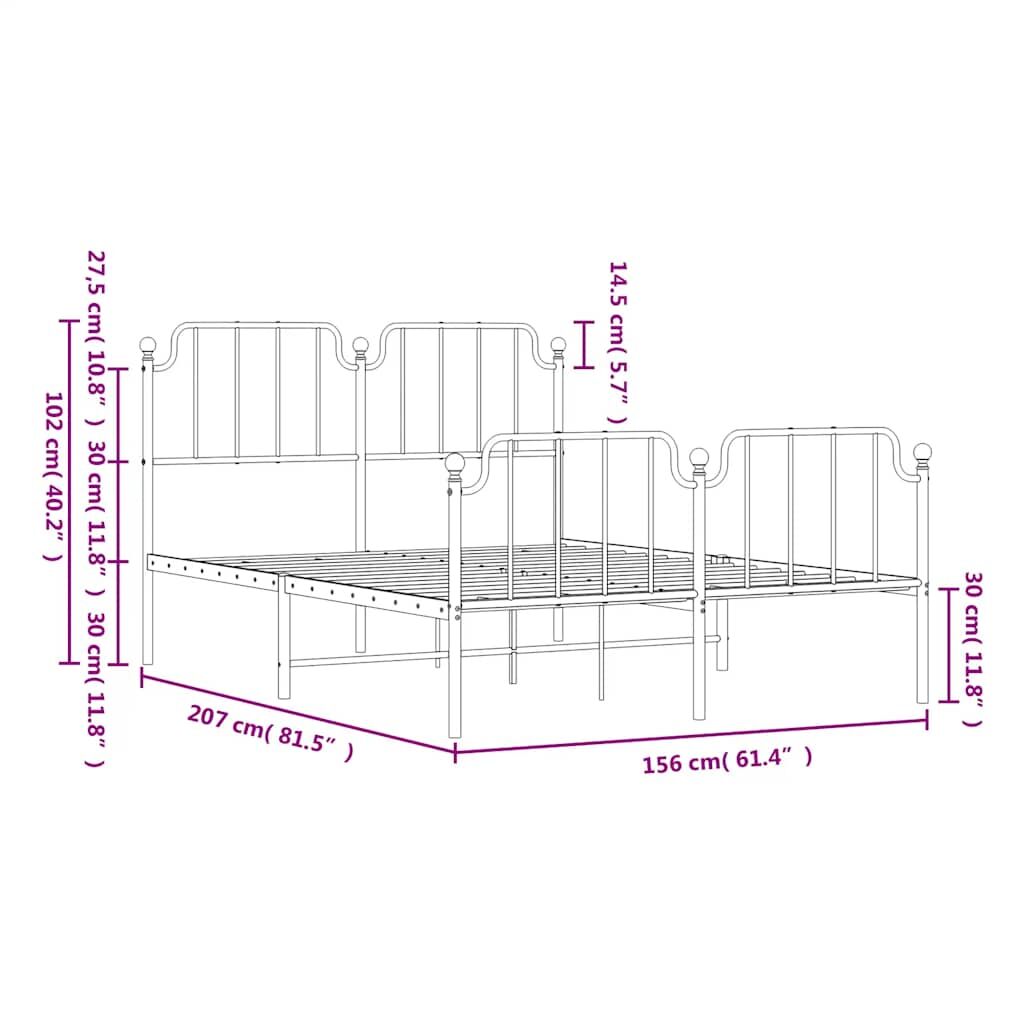 Metal Bed Frame without Mattress with Footboard White 150x200 cm Price