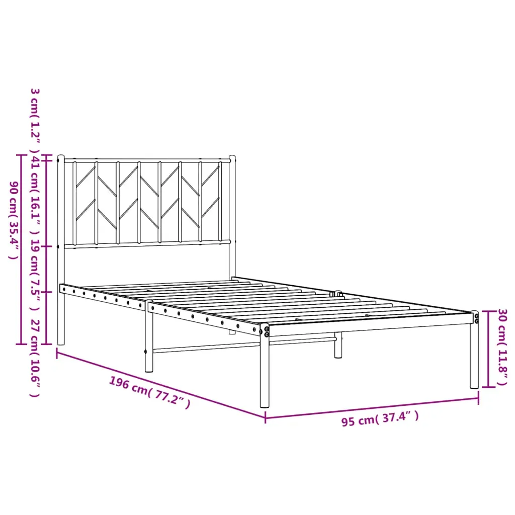 Metal Bed Frame without Mattress with Headboard Black 90x190 cm Price