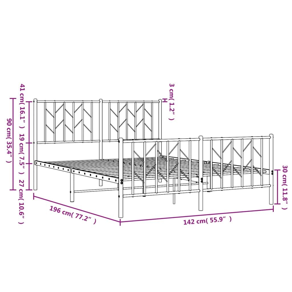 Metal Bed Frame without Mattress with Footboard White 135x190 cm Price