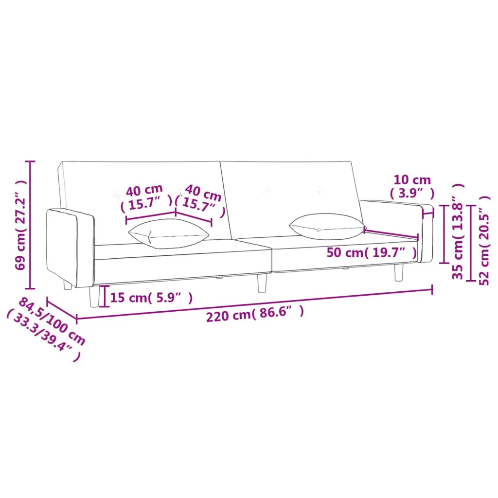 2-Seater Sofa Bed with Two Pillows Black Fabric Price