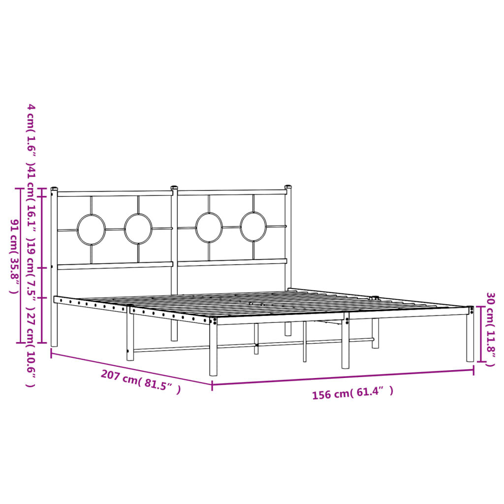 Metal Bed Frame without Mattress with Headboard Black 150x200 cm Price