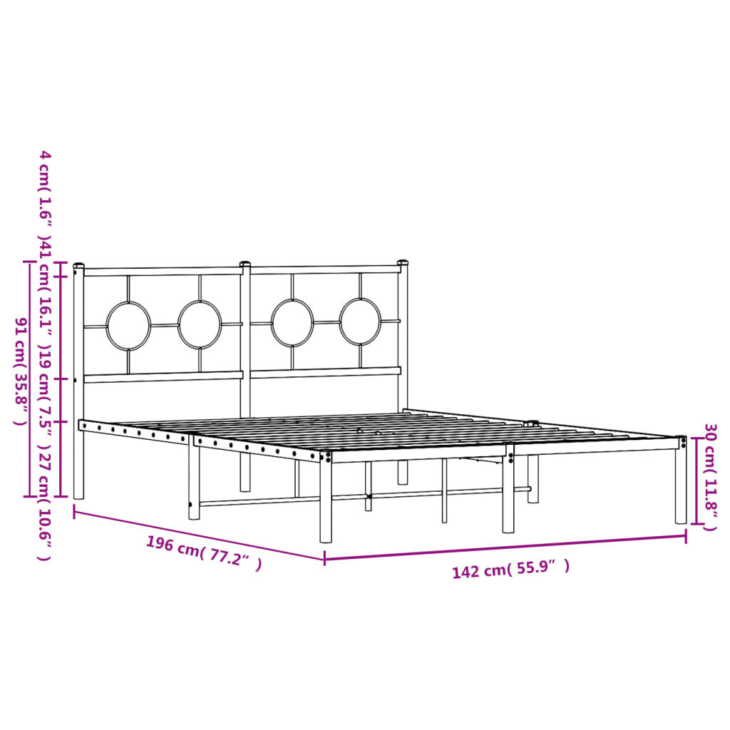 Metal Bed Frame without Mattress with Headboard White 135x190 cm Price
