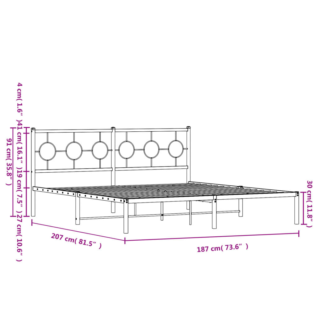 Metal Bed Frame without Mattress with Headboard White 183x203 cm King Price