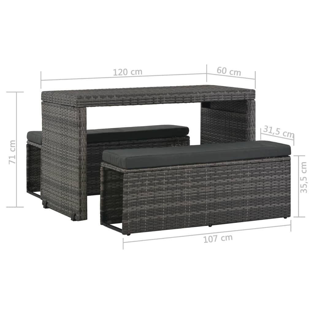 3 Piece Outdoor Dining Set with Cushions Poly Rattan Grey Price