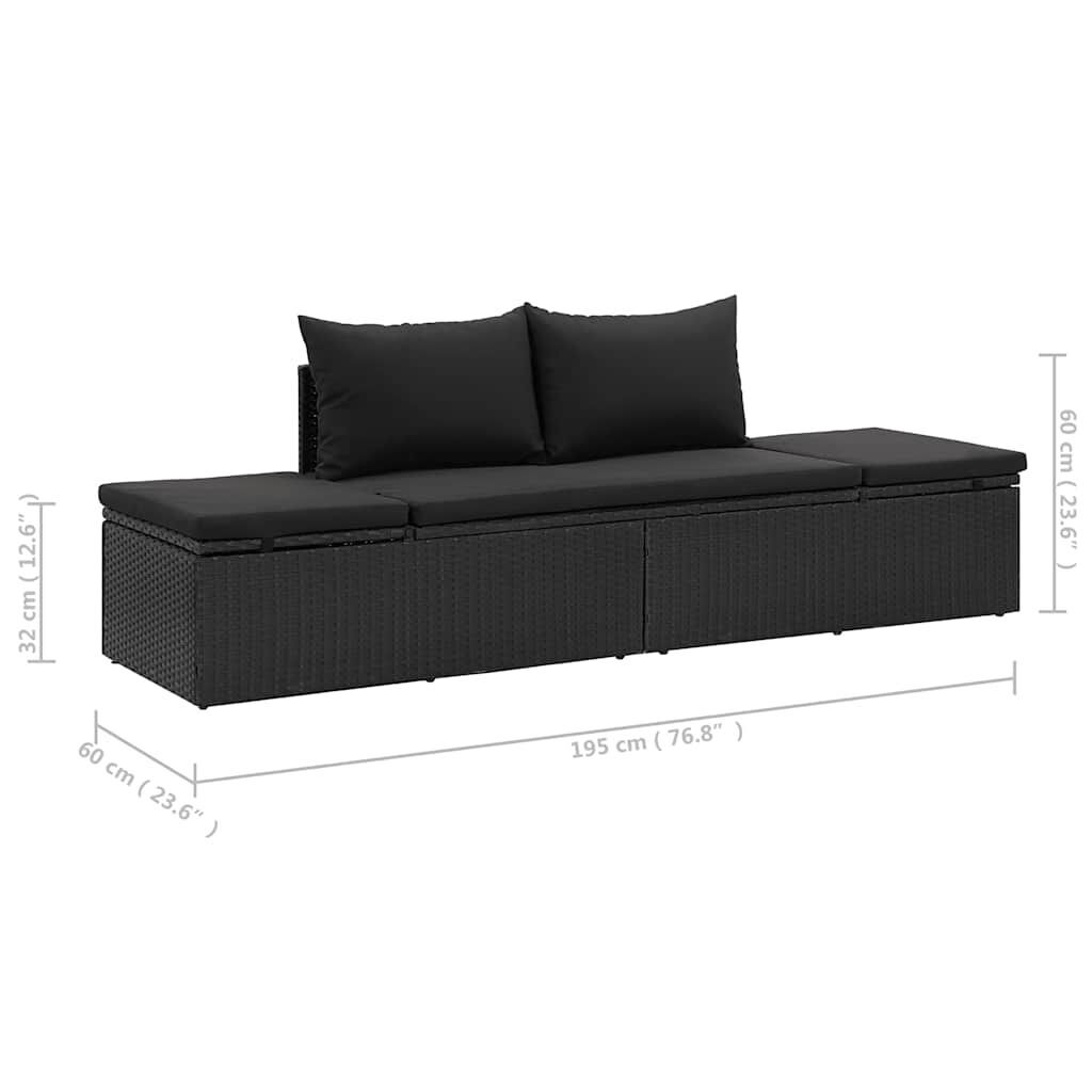 Sun Bed with Cushions Poly Rattan Black Price