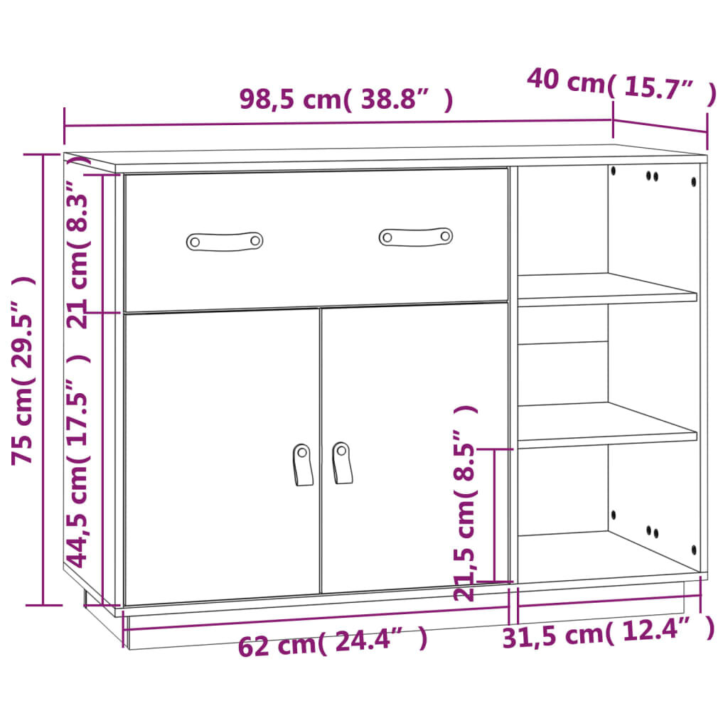 Sideboard 98.5x40x75 cm Solid Wood Pine Price