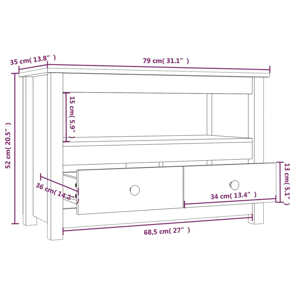TV Cabinet 79x35x52 cm Solid Wood Pine Price