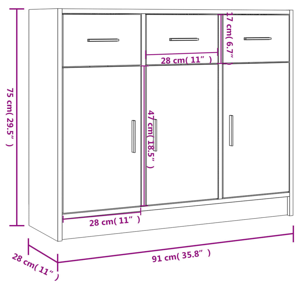 Sideboard Black 91x28x75 cm Engineered Wood Price