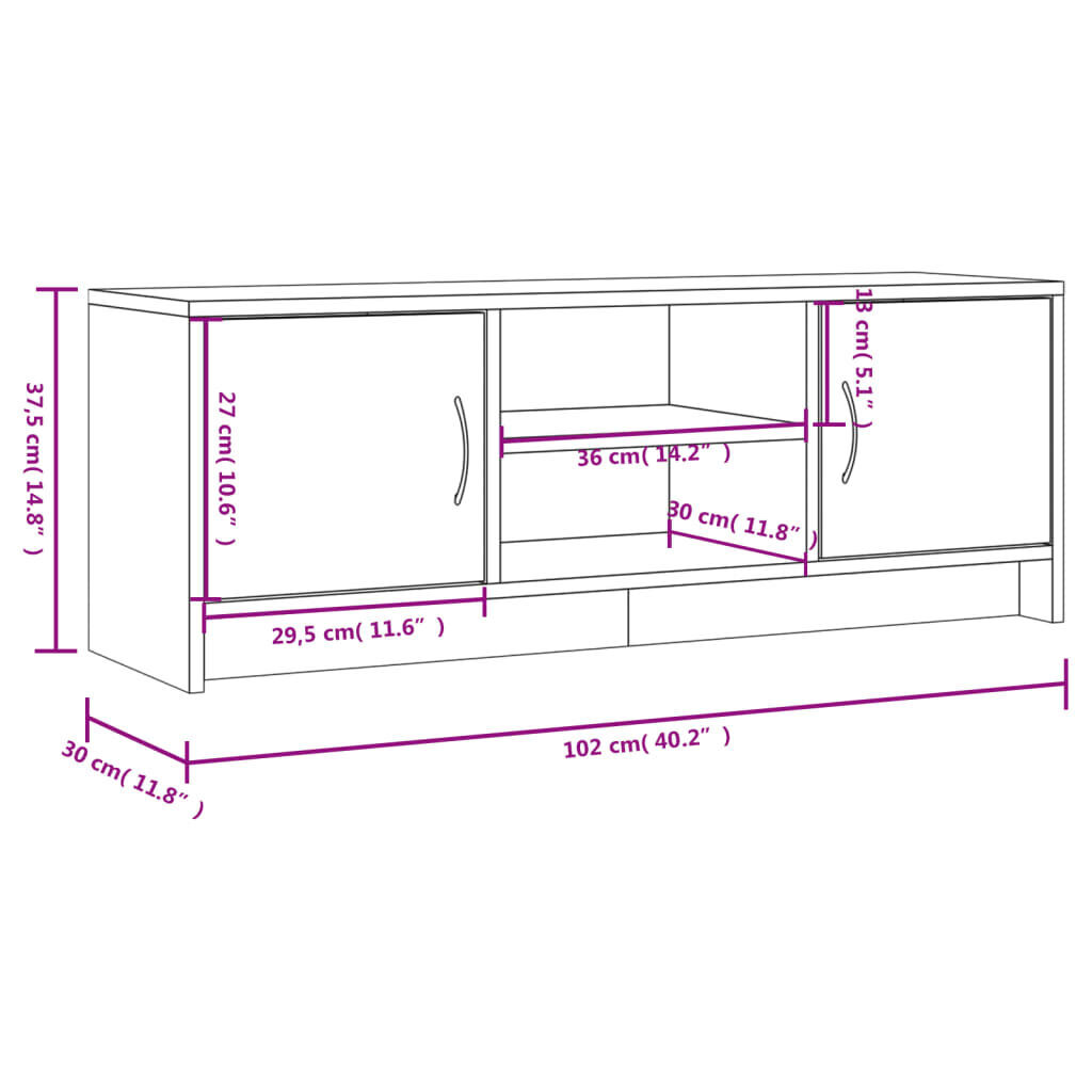 TV Cabinet White 102x30x37.5 cm Engineered Wood Price