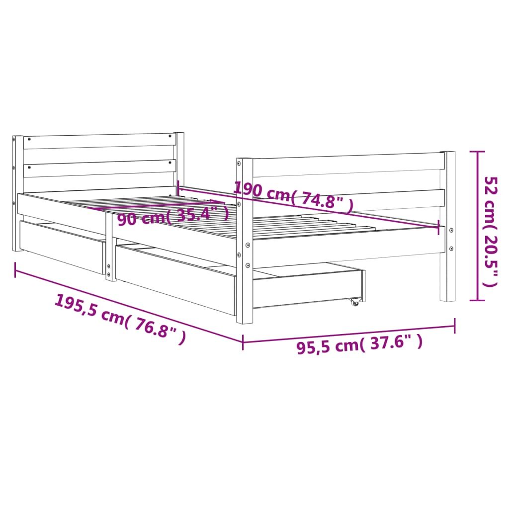 Kids Bed Frame with Drawers Black 90x190 cm Solid Wood Pine Price
