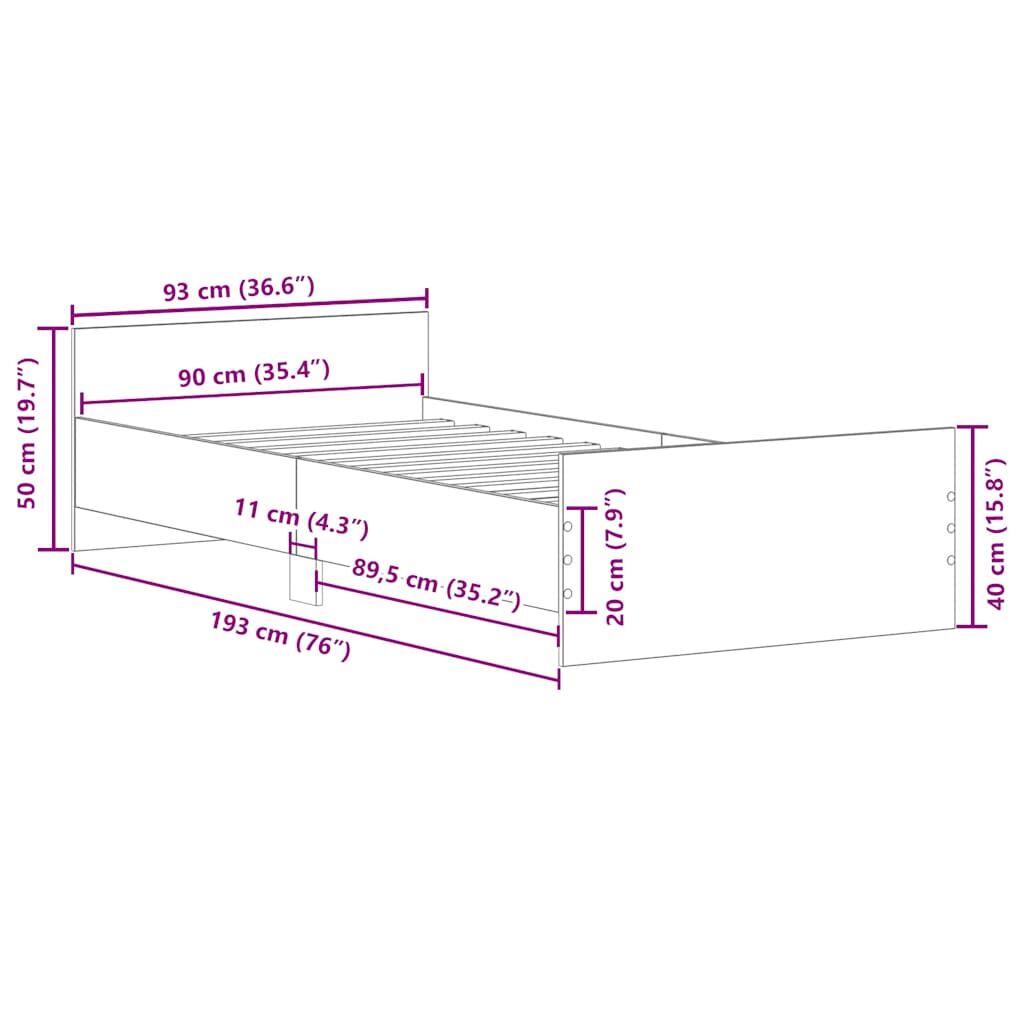 Bed Frame without Mattress Sonoma Oak 90x190 cm Engineered Wood Price