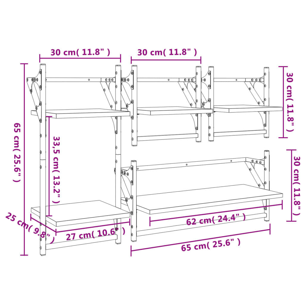 4 Piece Wall Shelf Set with Bars Black Engineered Wood Price