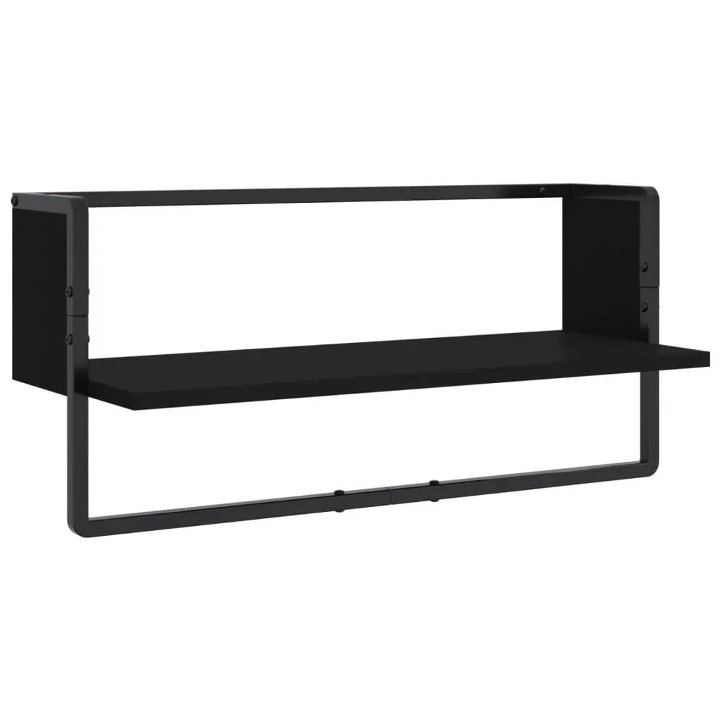 4 Piece Wall Shelf Set with Bars Black Engineered Wood Price