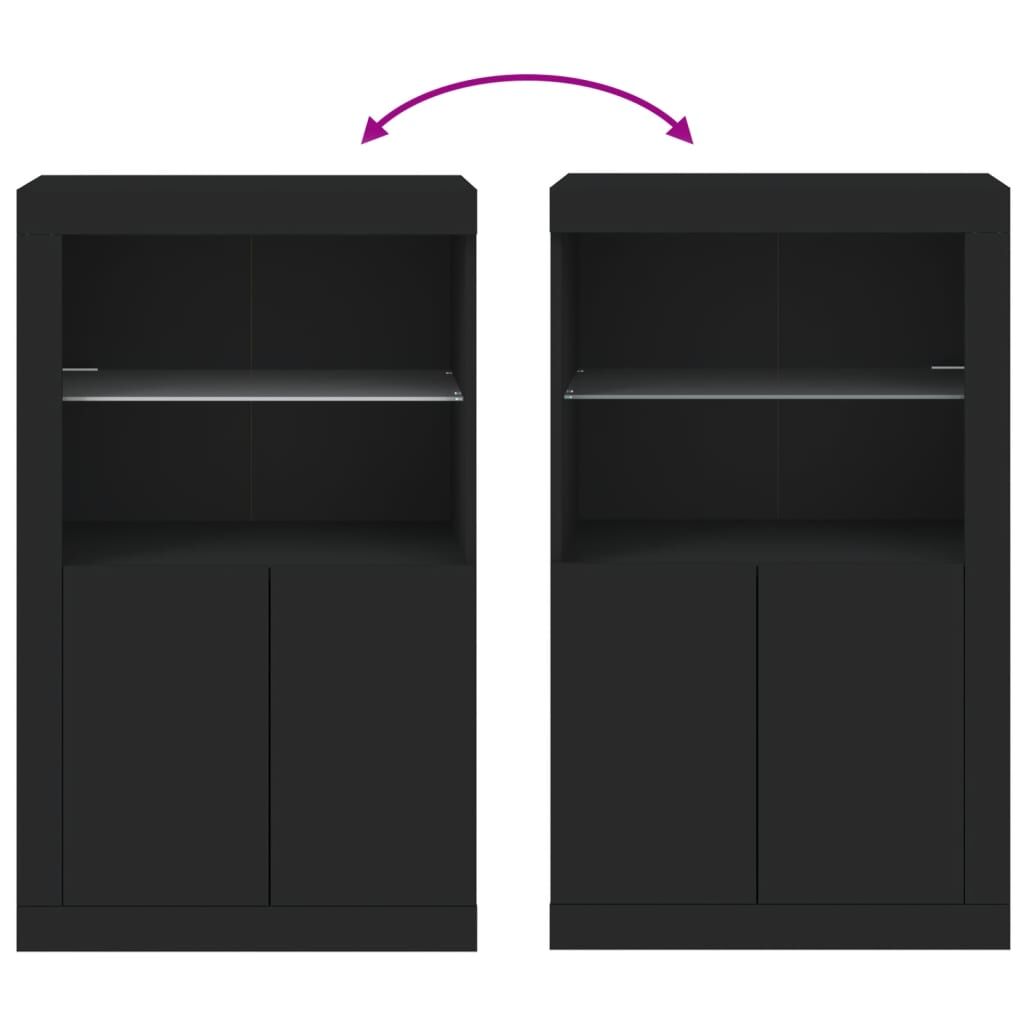 Side Cabinet with LED Lights Black Engineered Wood Price