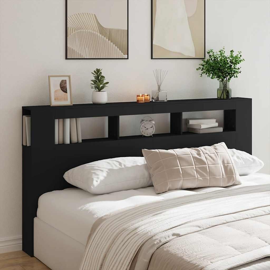 LED Headboard Black 200 cm Engineered Wood Price