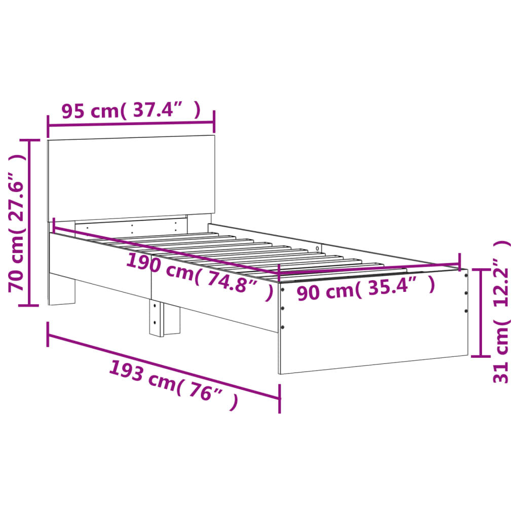 Bed Frame without Mattress with Headboard Black 90x190 cm Price