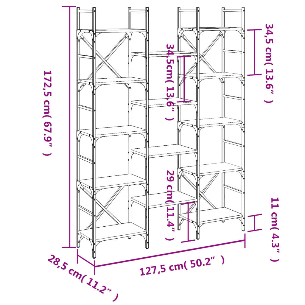 Bookshelf Black 127.5x28.5x172.5 cm Engineered Wood Price
