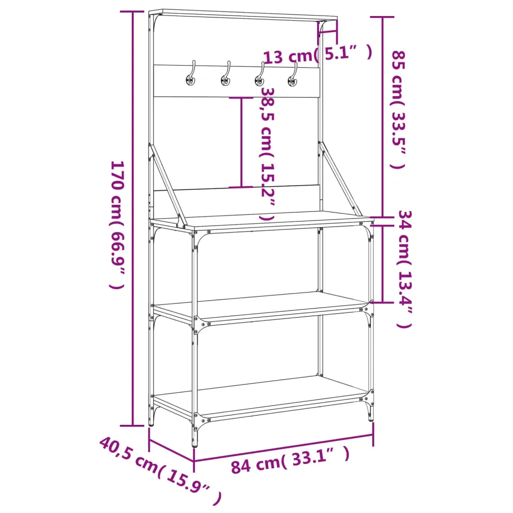 Baker's Rack with Hooks 4-Tier Black Engineered Wood Price