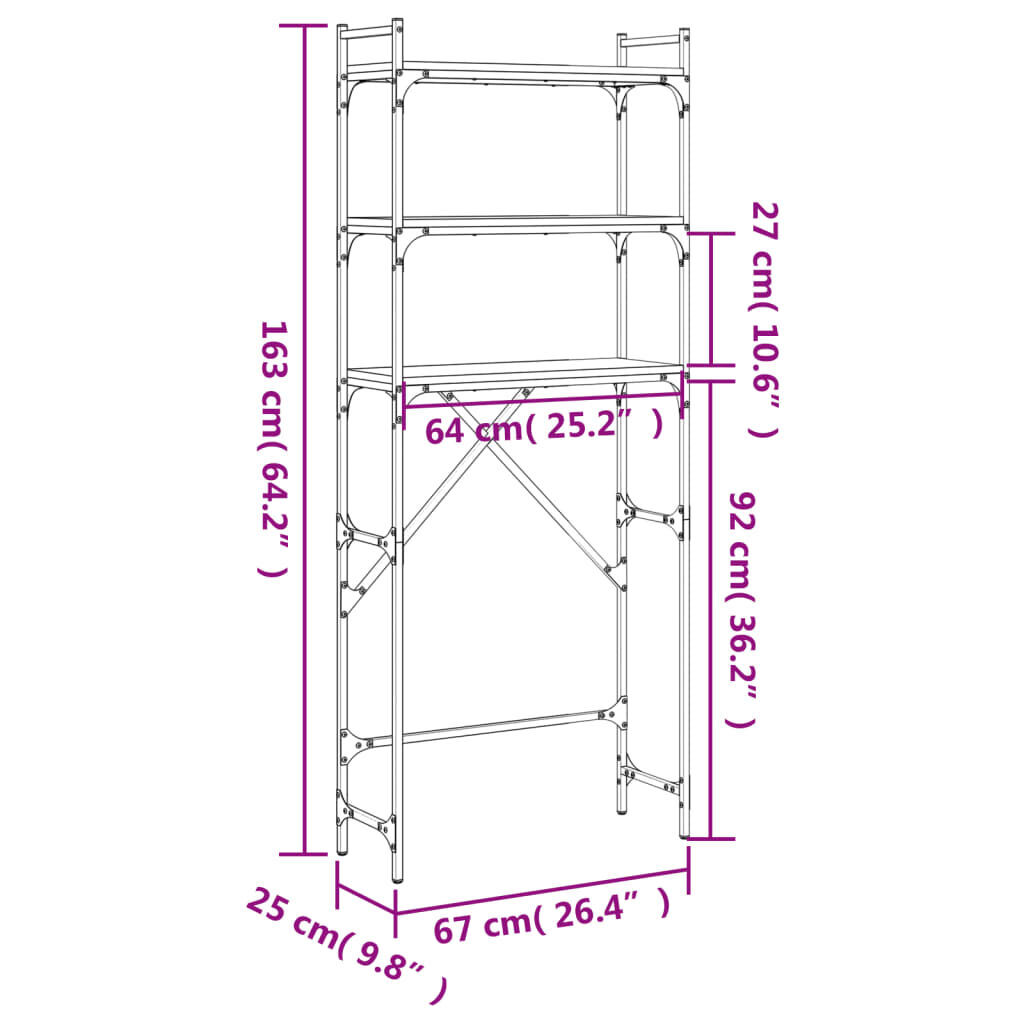 Washing Machine Shelf Black 67x25x163 cm Engineered Wood Price