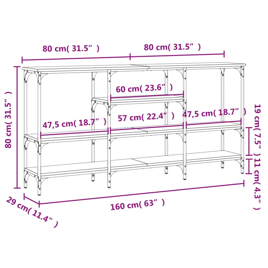 Console Table Black 160x29x80 cm Engineered Wood Price