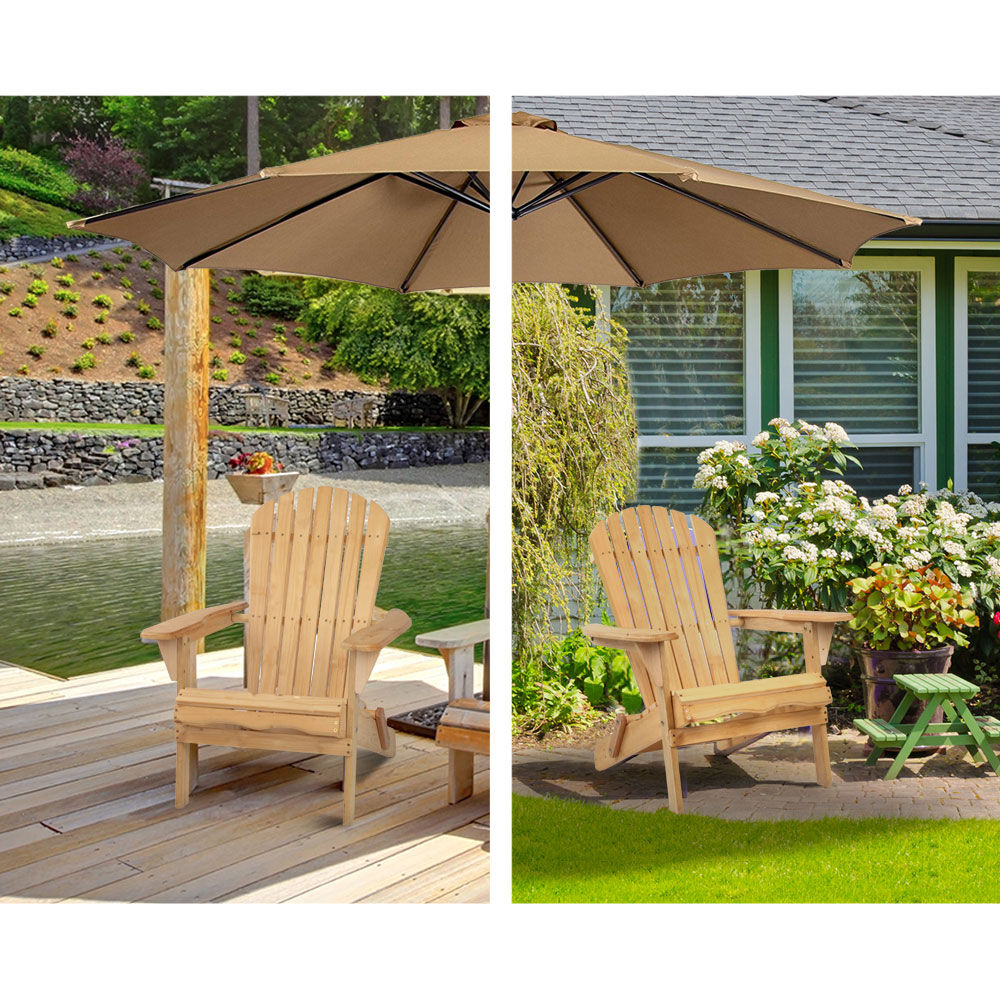 Gardeon 3PC Adirondack Outdoor Table and Chairs Wooden Foldable Beach Chair Natural Price