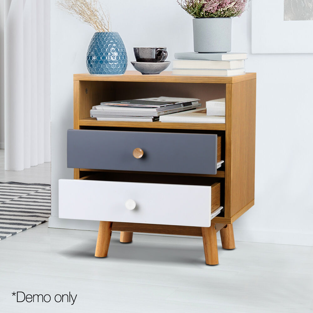 Bedside Table 2 Drawers with Shelf - BERTHA Oak Price