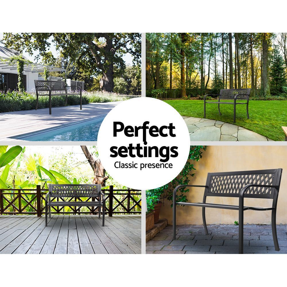 Outdoor Garden Bench Seat Steel Outdoor Furniture 2 Seater Park Black Price