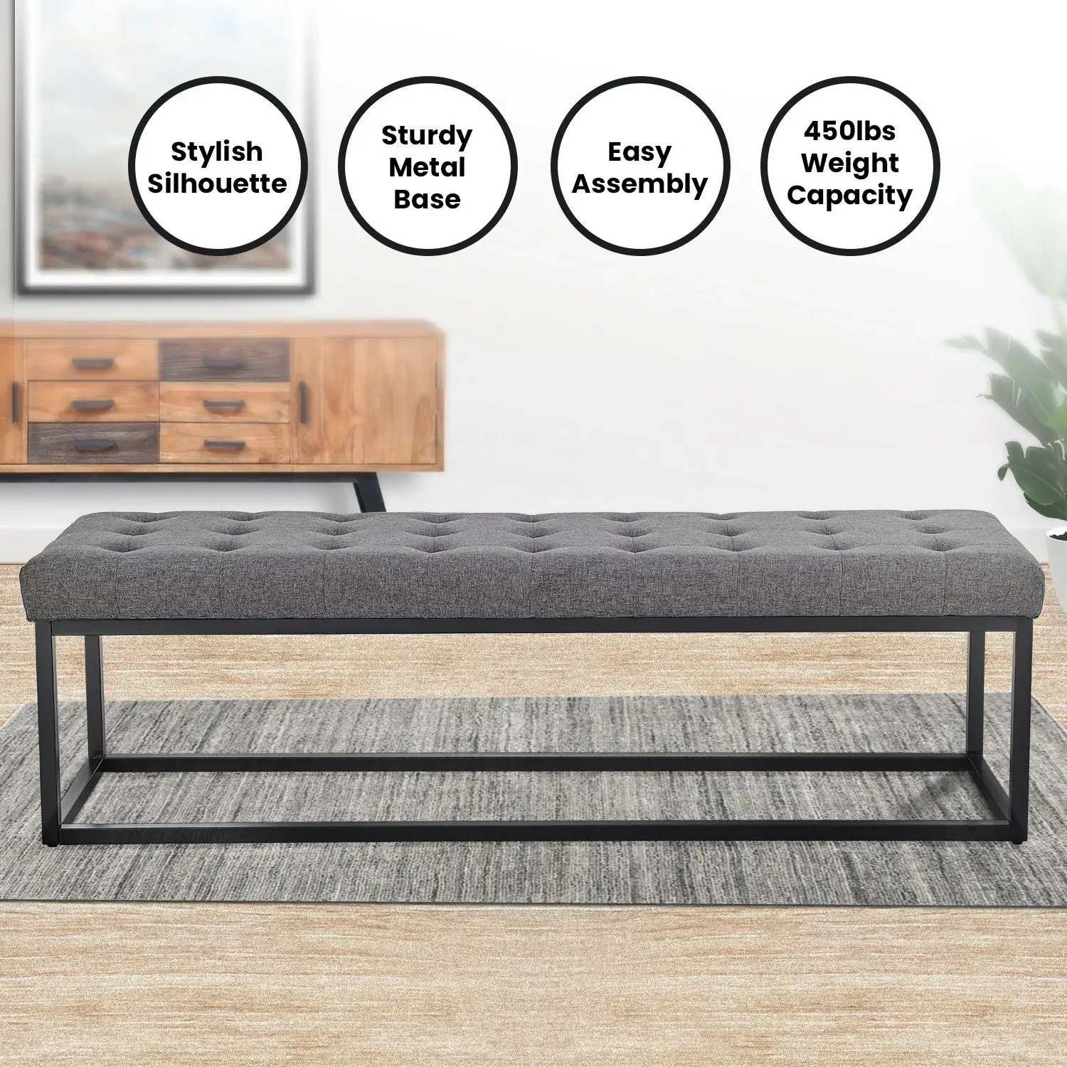 Cameron Button-Tufted Upholstered Bench with Metal Legs Price
