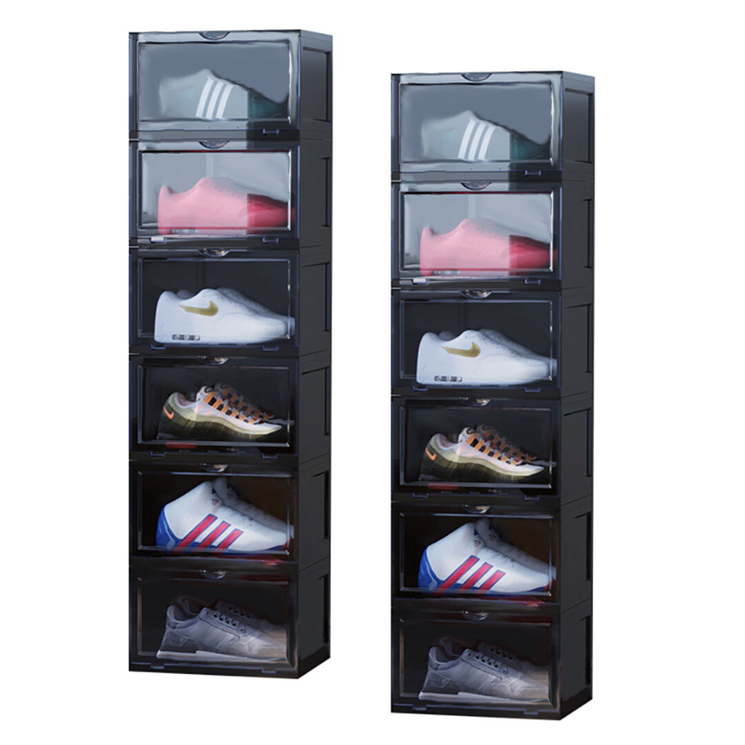 Portable Shoe Organiser Sneaker Footwear Folding Plastic Bin Stackable Storage Box with Magnetic Door Price
