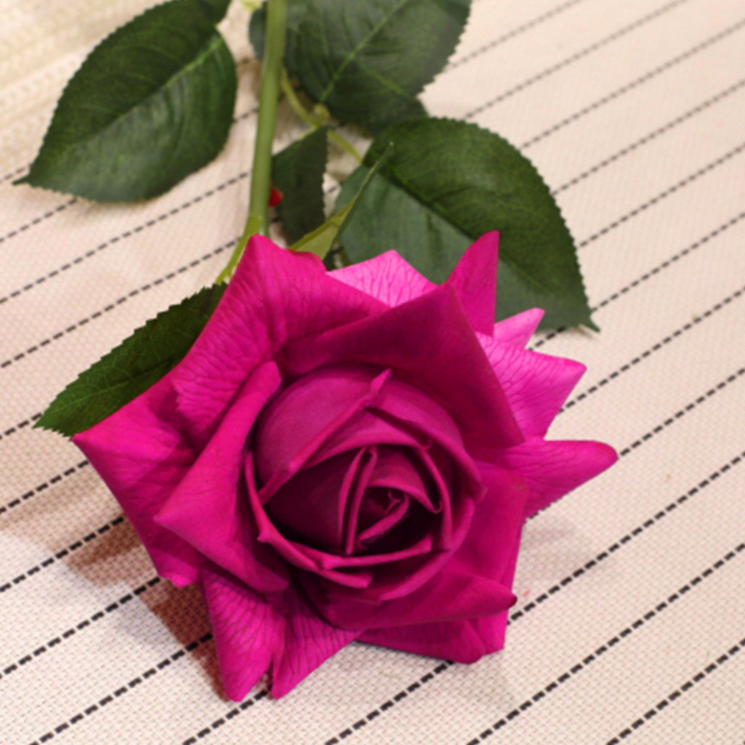 67cm Glass Tall Floor Vase and 12pcs Dark Pink Artificial Fake Flower Set Price