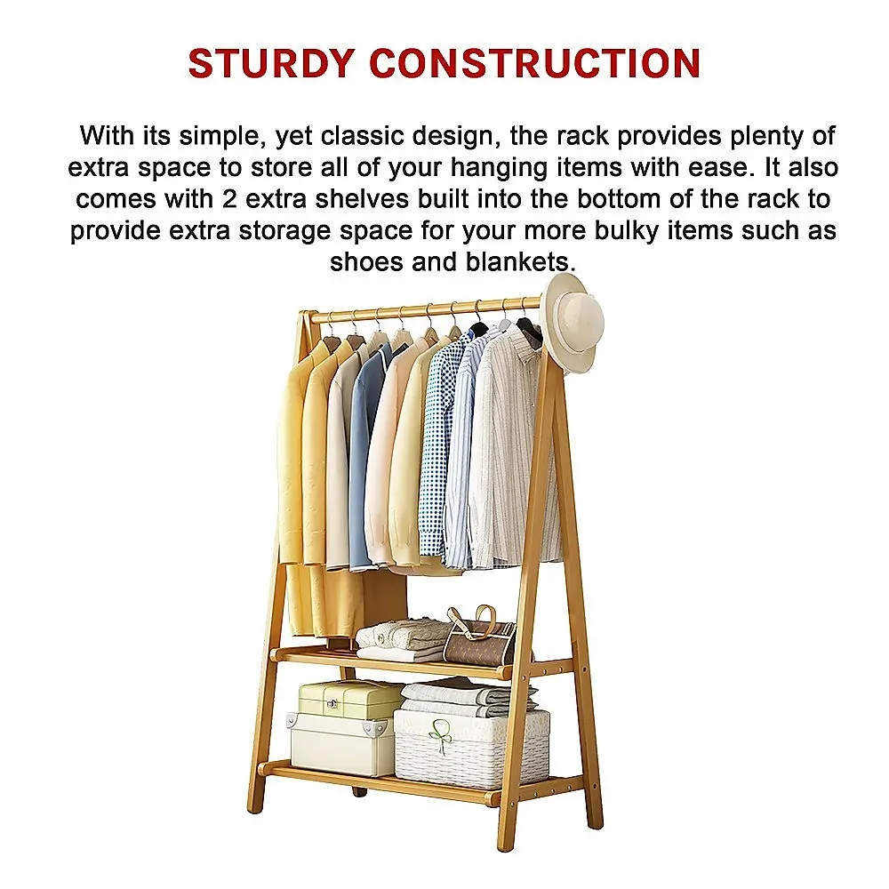 Portable Clothes Rack Coat Garment Stand Bamboo Rail Hanger Airer Closet.. Price