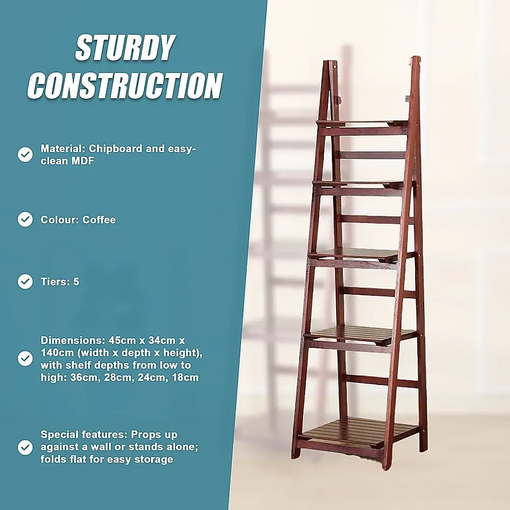 5 Tier Wooden Ladder Shelf Stand Storage Book Shelves Shelving Display Rack Price