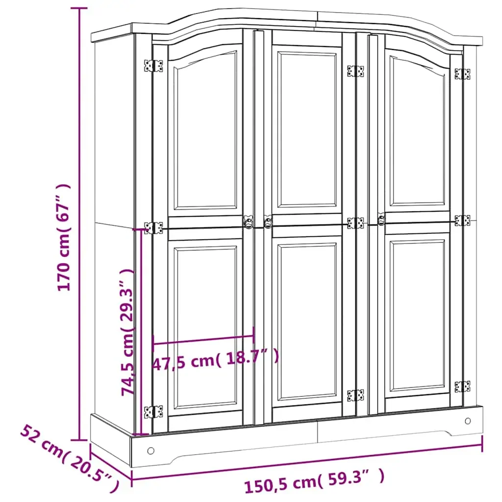 Wardrobe Mexican Pine Corona Range 3 Doors Price