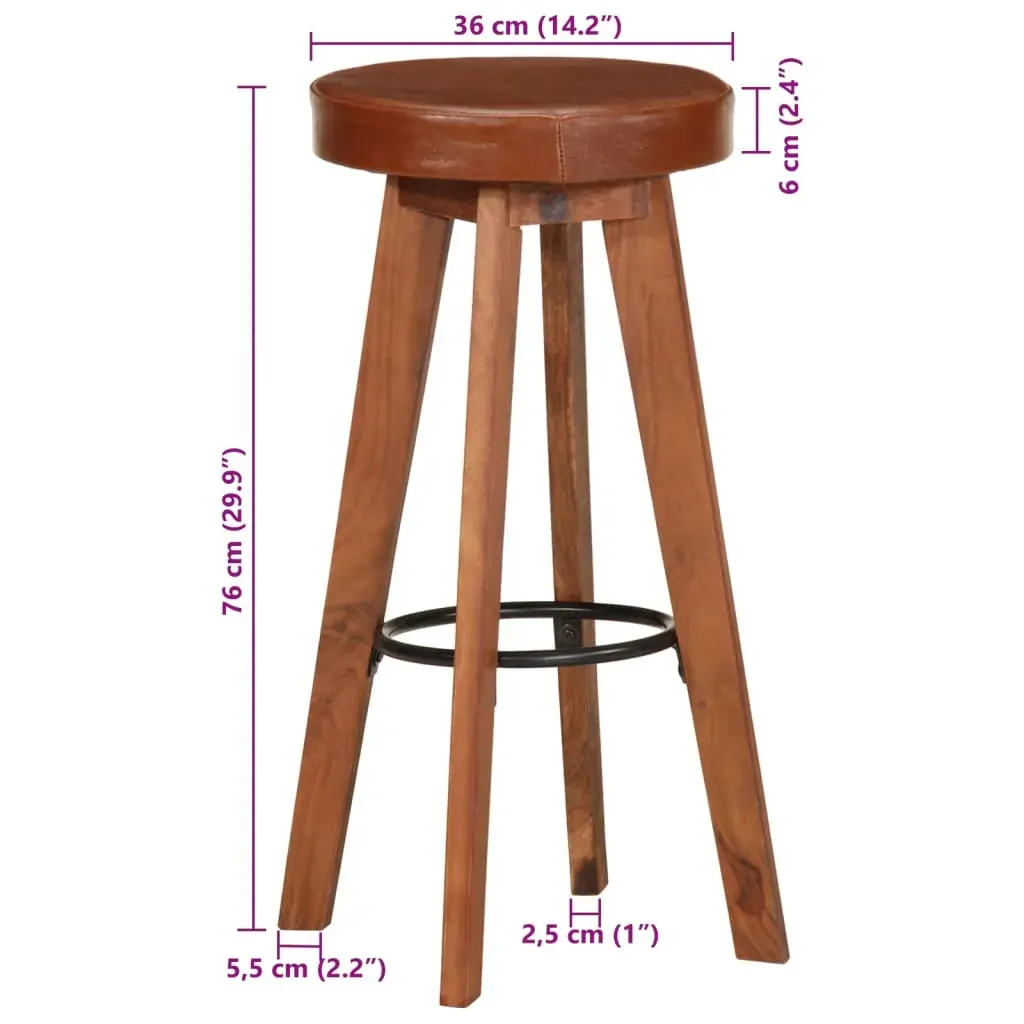 Bar Chairs 2 pcs Real Leather and Solid Acacia Wood Price
