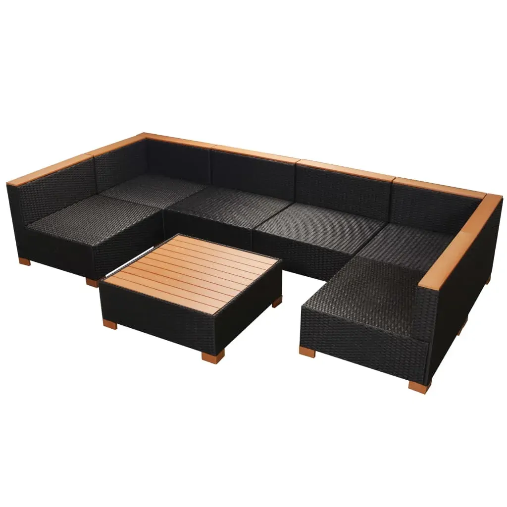 Garden Lounge Set with Cushions Poly Rattan Black Price