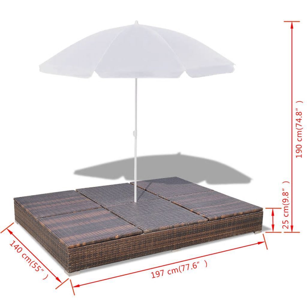 Outdoor Lounge Bed with Umbrella Poly Rattan Price
