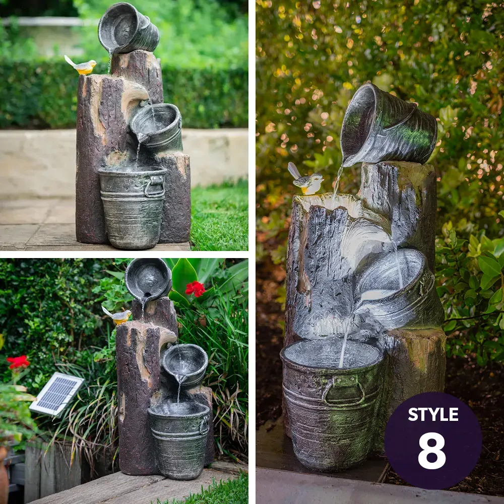 PROTEGE Solar Fountain Water Feature Outdoor 4 Bowl with LED Lights Price