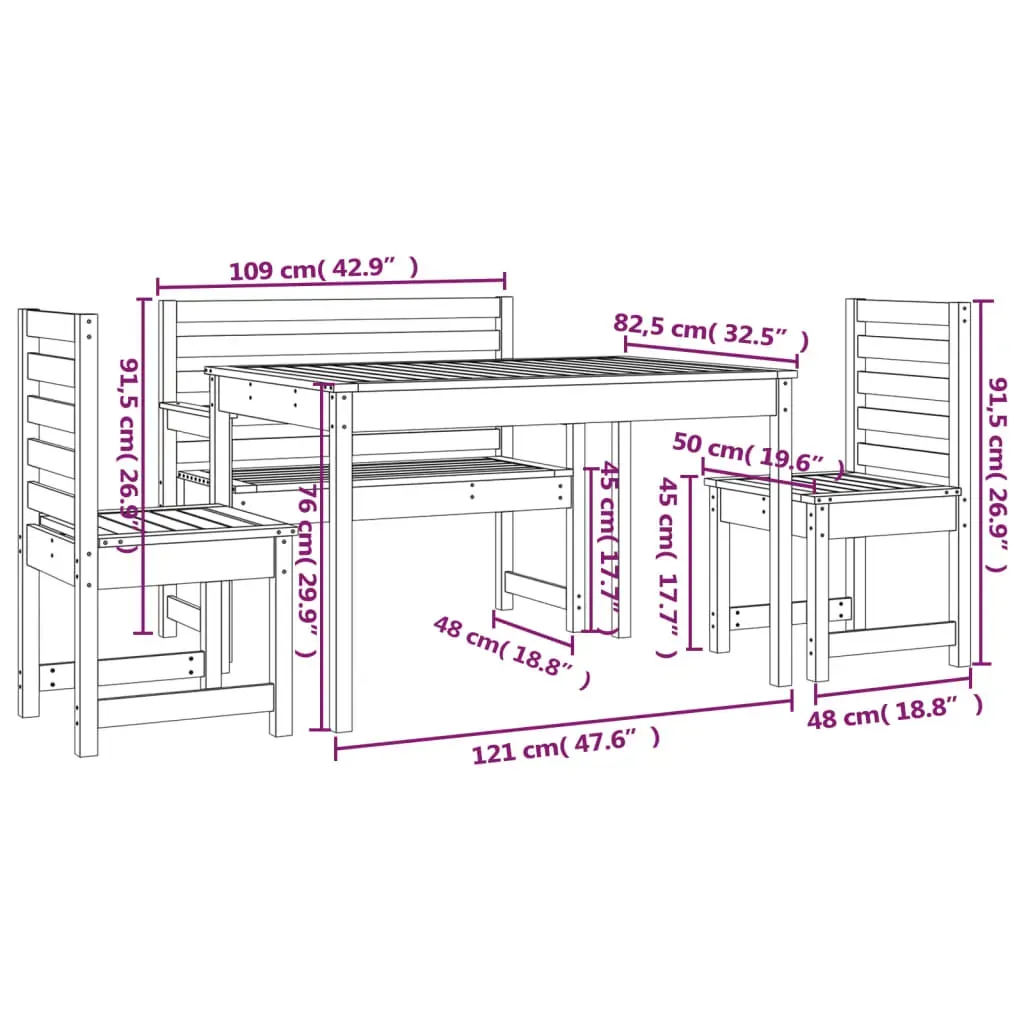 4 Piece Garden Dining Set Solid Pine Wood Price