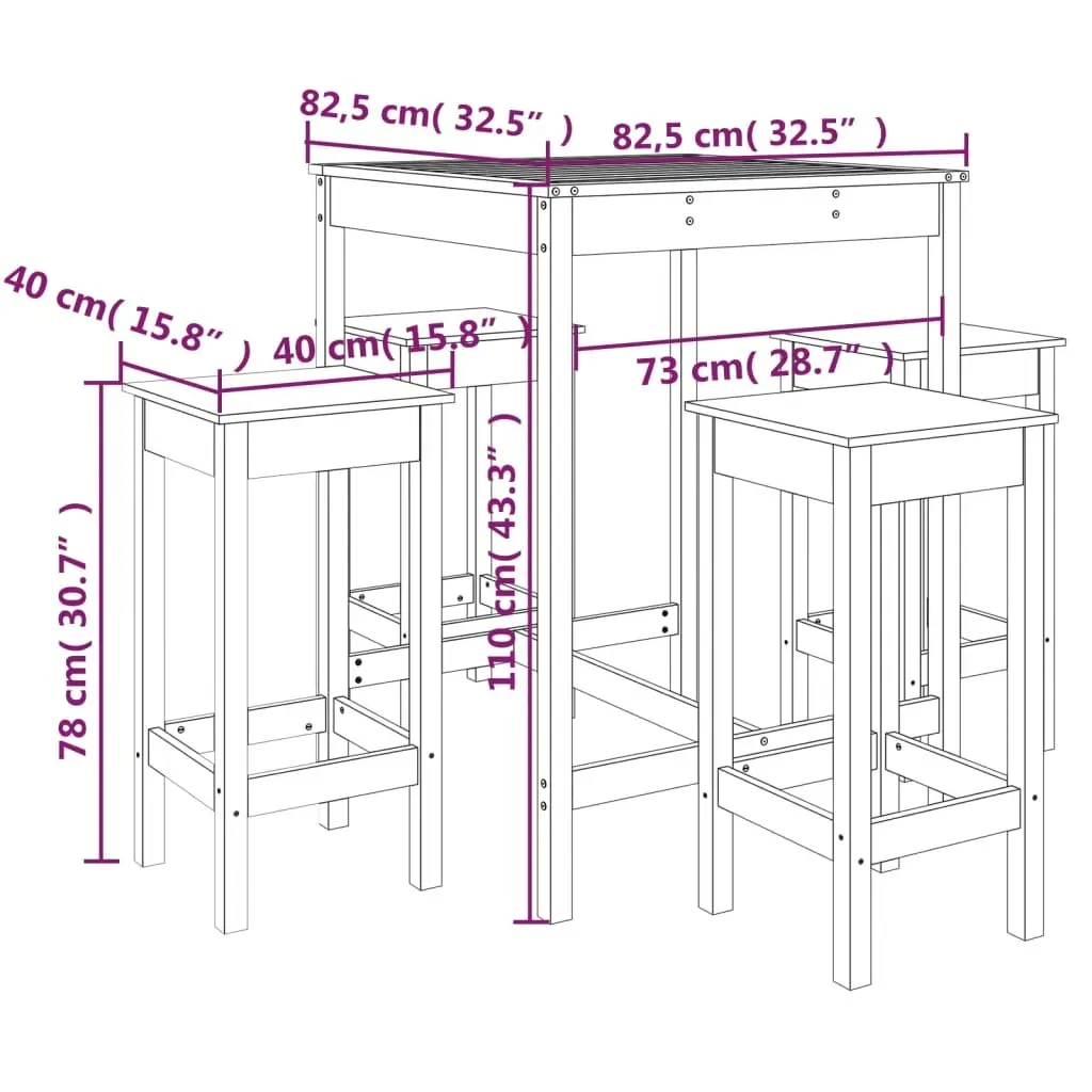 5 Piece Garden Bar Set Solid Pine Wood Price