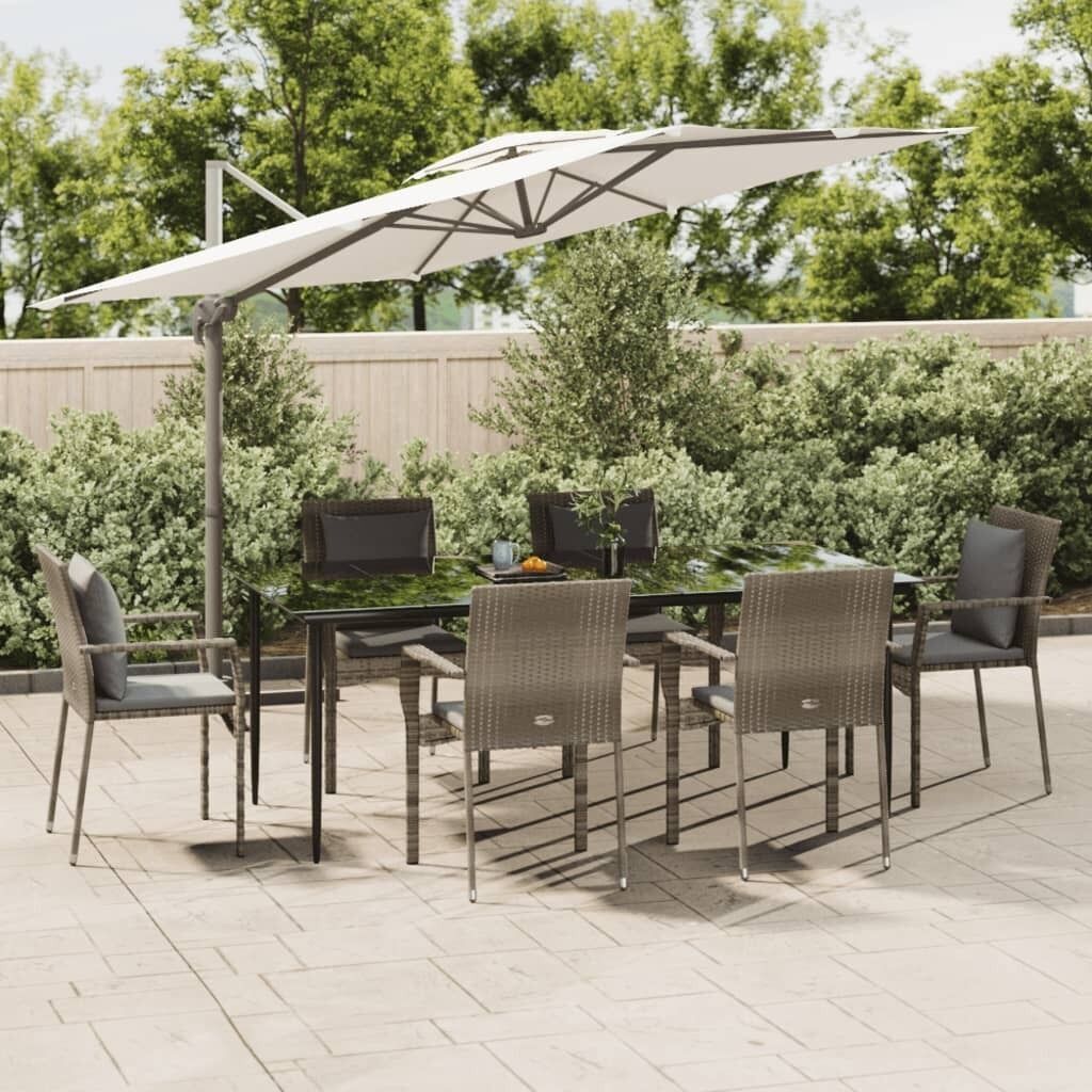 Garden Dining Set with Cushions Black Poly Rattan Price