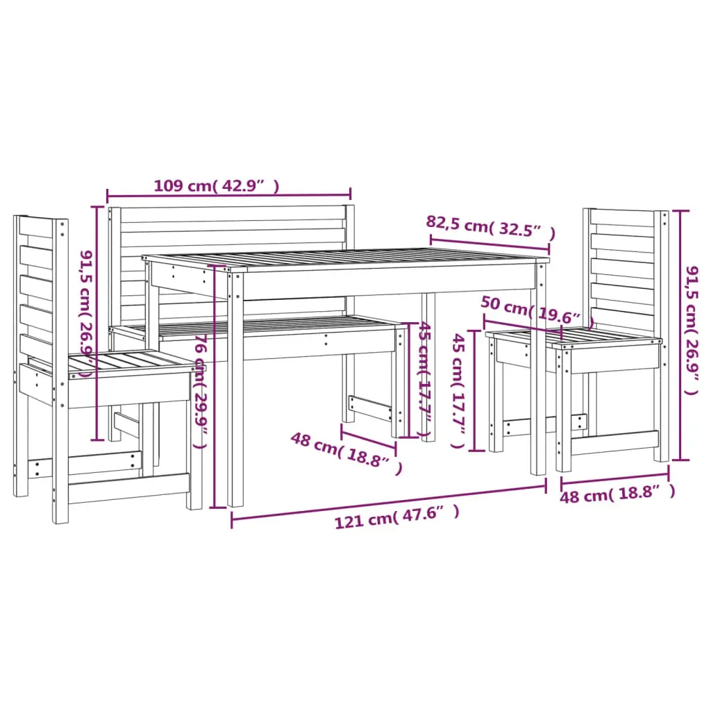 4 Piece Garden Dining Set Solid Pine Wood Price