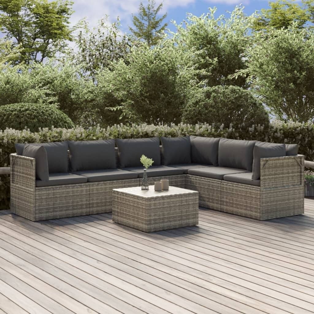 Garden Lounge Set with Cushions Grey Poly Rattan Price