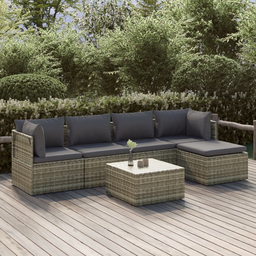 Garden Lounge Set with Cushions Grey Poly Rattan Price