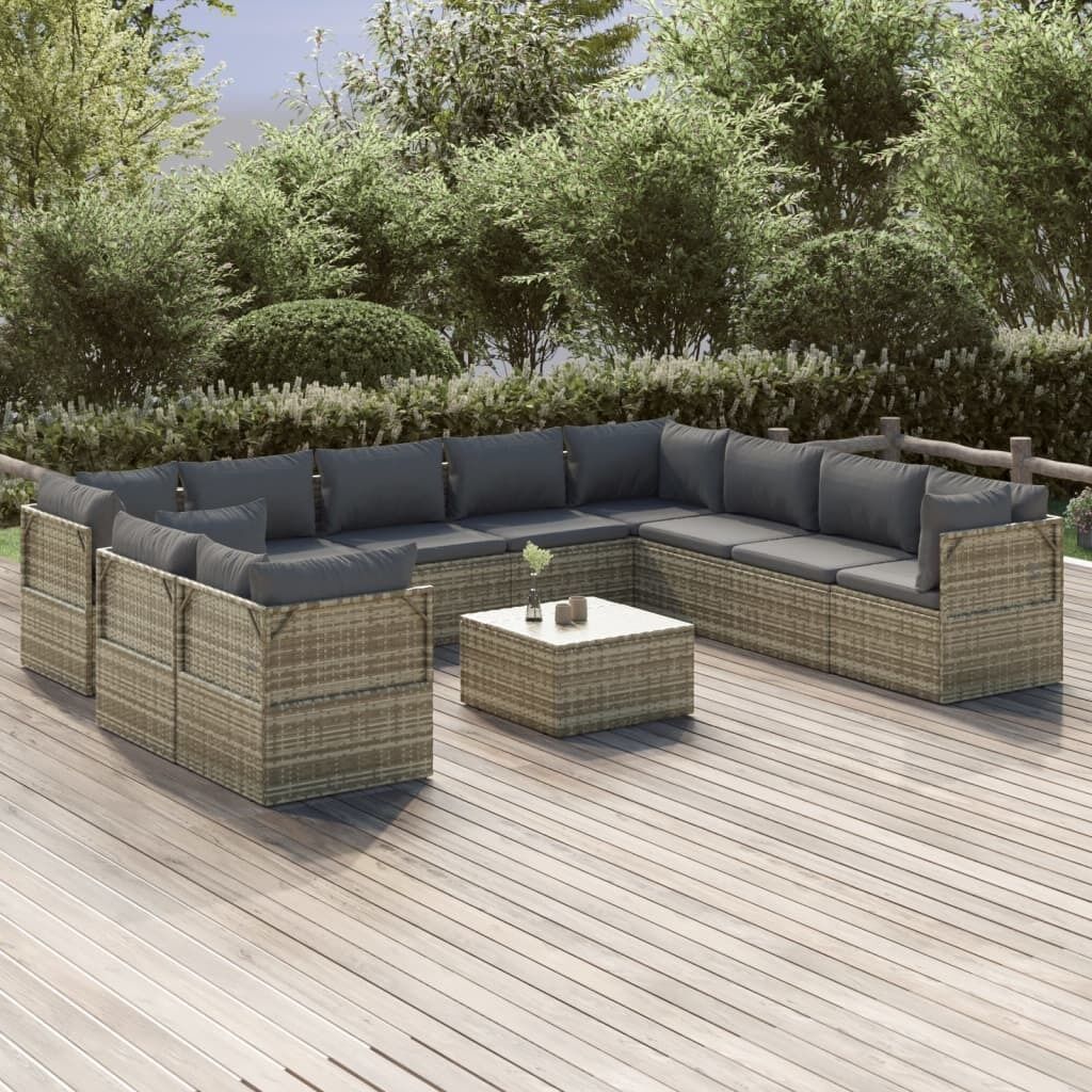 Garden Lounge Set with Cushions Grey Poly Rattan Price