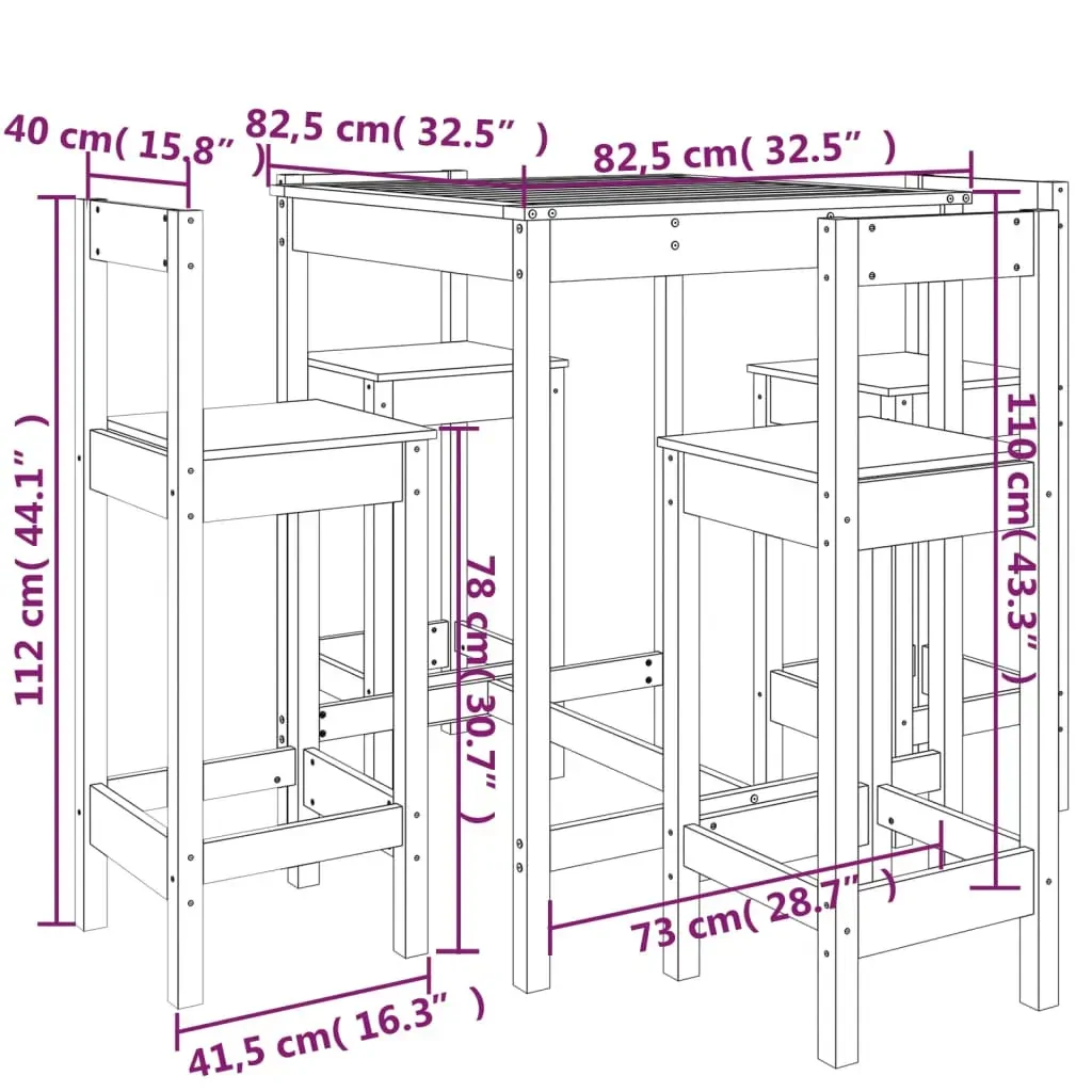 5 Piece Garden Bar Set Solid Pine Wood Price