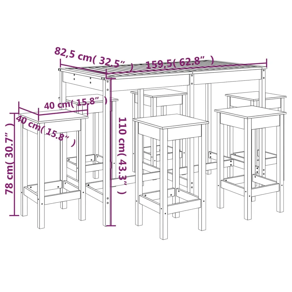 7 Piece Garden Bar Set Solid Pine Wood Price