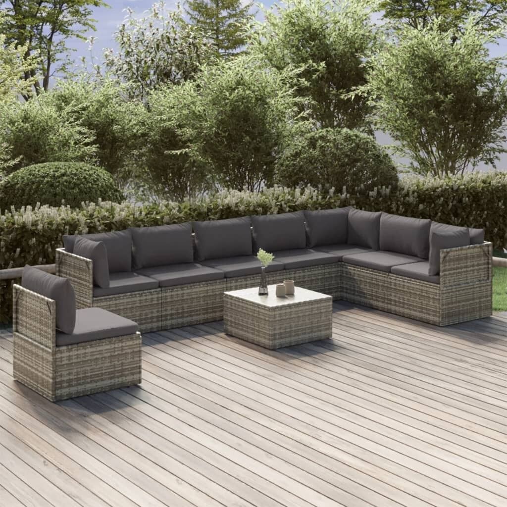 Garden Lounge Set with Cushions Grey Poly Rattan Price
