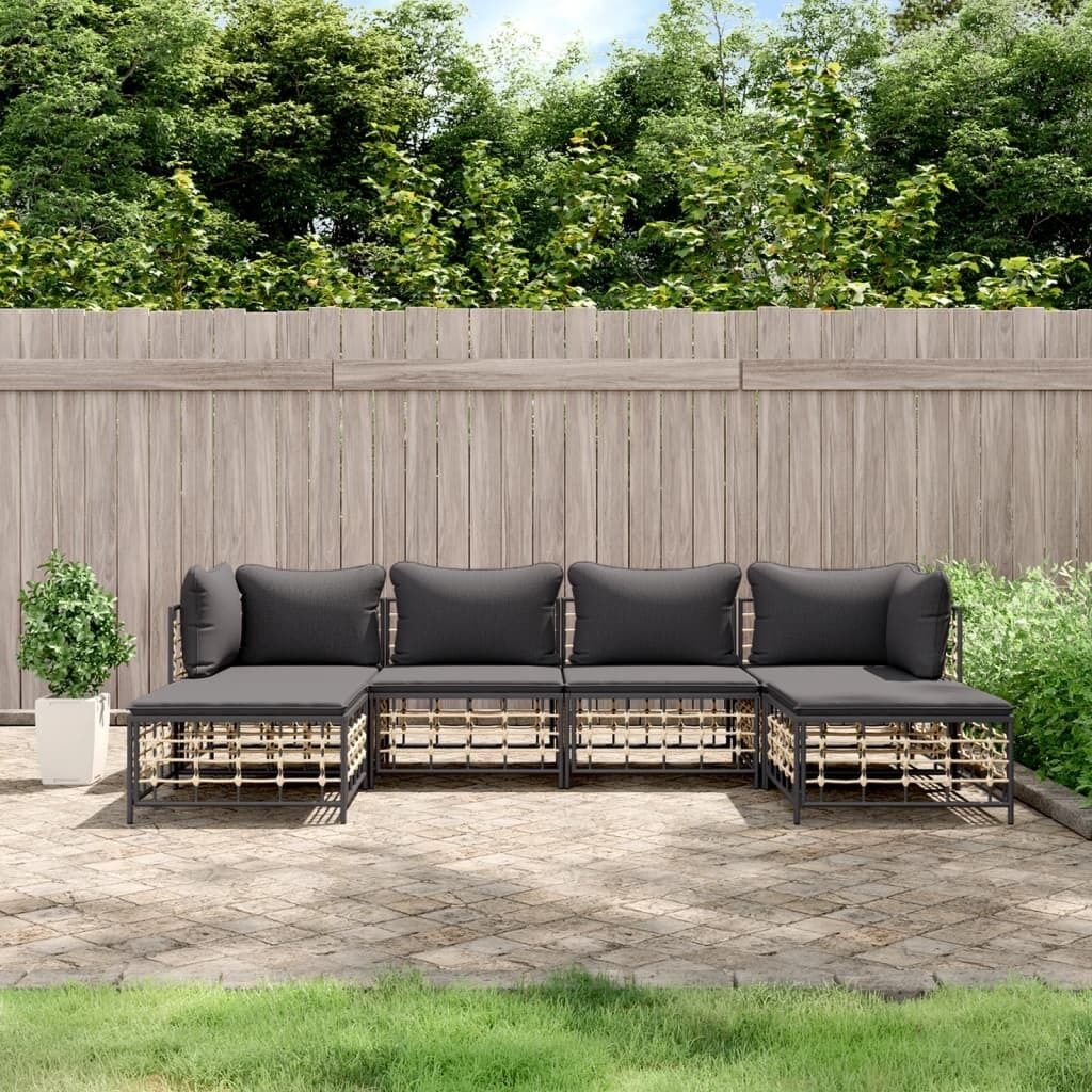 Garden Lounge Set with Cushions Anthracite Poly Rattan Price
