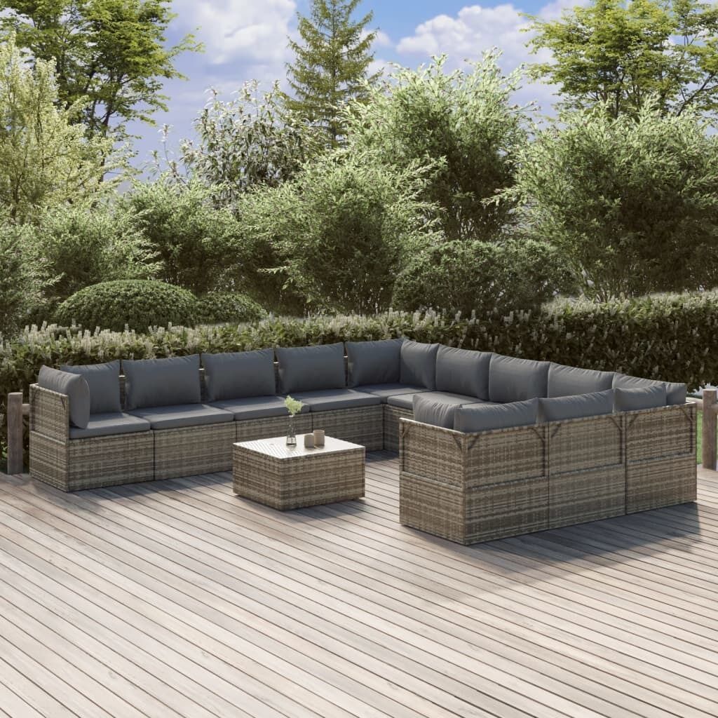 Garden Lounge Set with Cushions Grey Poly Rattan Price
