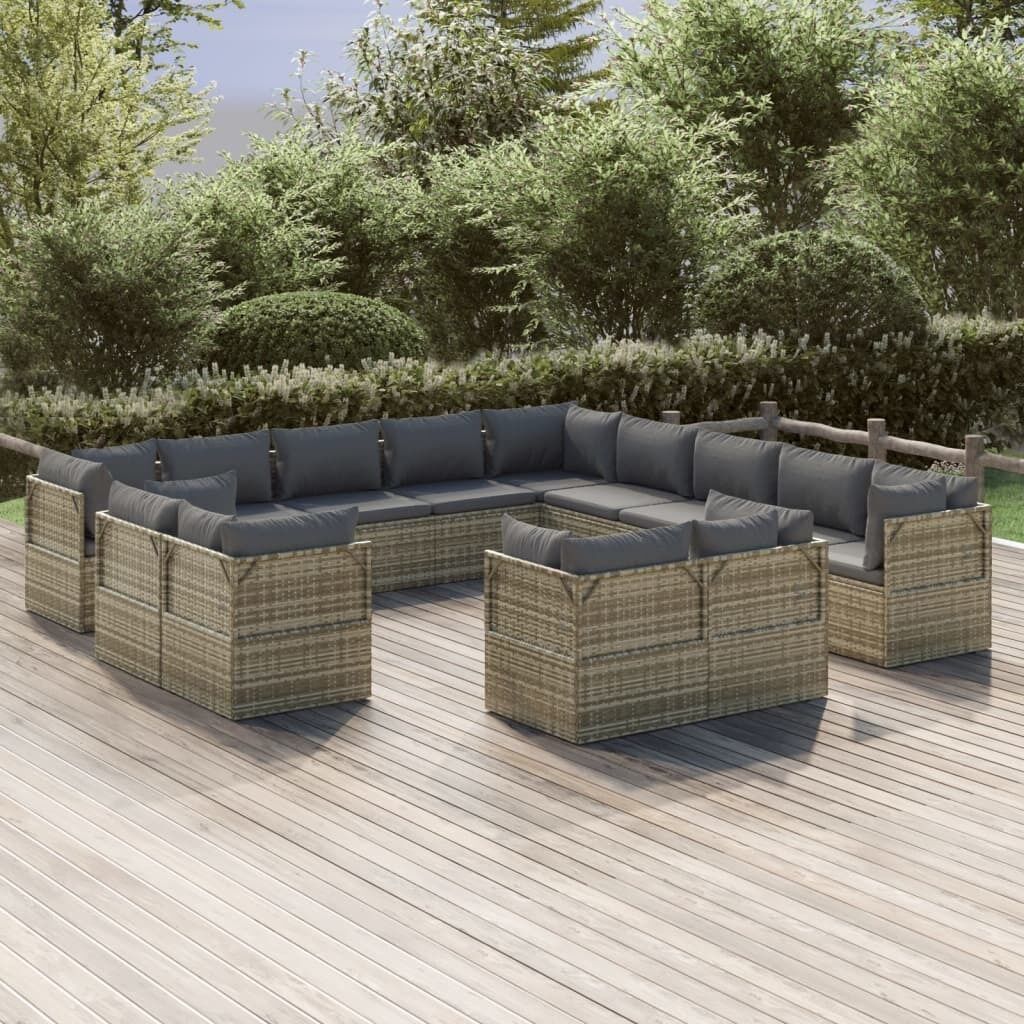 Garden Lounge Set with Cushions Grey Poly Rattan Price